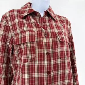 Commense Plaid Maxi Shirt Dress NWOT Size M Red Tartan Long Sleeve Button Up thumbnail 2