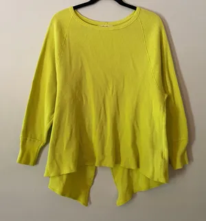 We The Free Chartreuse Waffle Knit Long Sleeve Shirt Boho Cotton Women's Small thumbnail 1