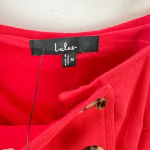 Lulus Chic Objective Red Button Front Mini Dress Linen Rayon Blend Medium NWT thumbnail 8
