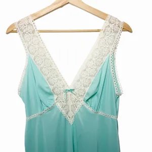 VTG Vanity Fair Nightgown 36 Aqua Blue Lace Maxi Dress 60s 70s USA Nylon thumbnail 4
