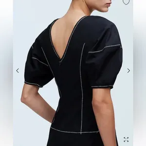 NWT‎ Madewell Puff-Sleeve Drop-Waist Midi Dress Lightweight Cotton Black NQ890 thumbnail 8