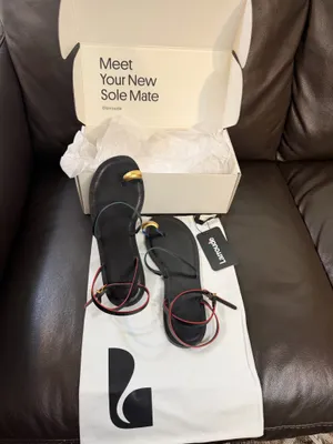 Larroude Biarritz Black Leather Sandal Size 9 thumbnail 6