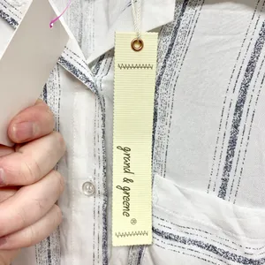 Grand & Greene Striped Tie Front Button Down‎ Women L Ivory Black Rayon RP066631 thumbnail 4