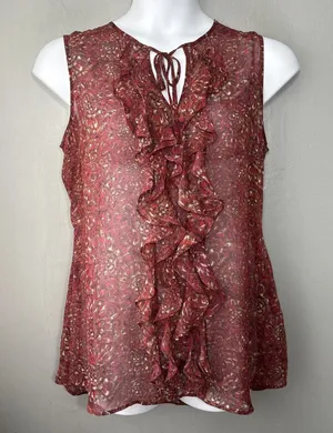 Dark Floral Ruffled Top Size 14 Sheer Romantic Boho Fairy Grunge Poet Ren Faire thumbnail 1