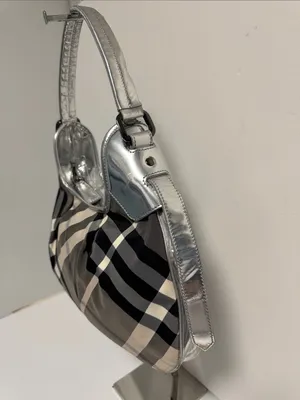 Burberry Beat Check Nylon Brooklyn Hobo Bag Metallic thumbnail 3