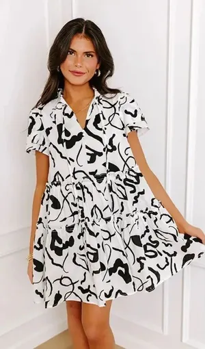 Womens Impressions Art Gallery Ready Mini Dress in Black and White - Sz L thumbnail 1