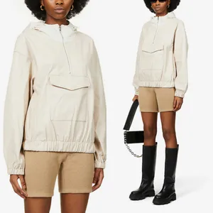 AMYLYNN Womens Darcie Hoodie Vegan Leather‎ Pocket Off White Sz Small thumbnail 2