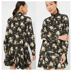 Tuckernuck Midnight Garden Floral Print Ruffle Collar Button Front Dress‎ Size L thumbnail 6