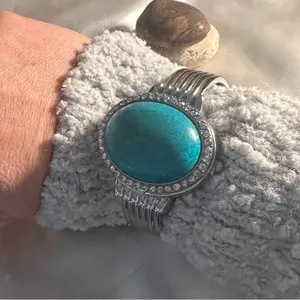 Genoa Woman's Bracelet Watch Turquoise Oval Cabochon Cover Lid thumbnail 11