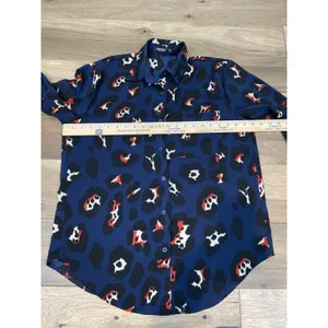 Nasty Gal Chiffon Button Up Shirt Size 4 Blue Abstract Design Collar thumbnail 5
