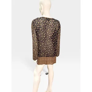 Carole Little Vintage 90s Mixed Patchwork Print Tunic Top Black Gold 12 boho thumbnail 3