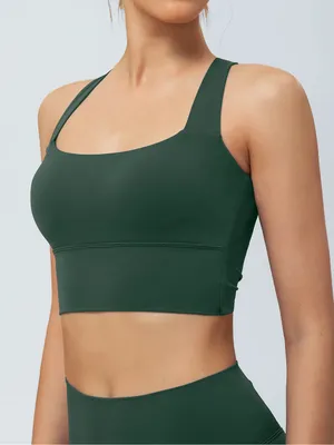 Berlook Activewear Dark Green Twist X-Cross Sports Bra - Light Support thumbnail 4