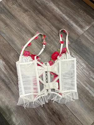 For Love and Lemons white embroidered rose bra corset bustier crop top XS thumbnail 5