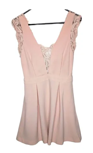 BCBG Womens Blush Pink Lace V-Neck Mini Pleated Dress‎ Romantic Shower Wedding thumbnail 1