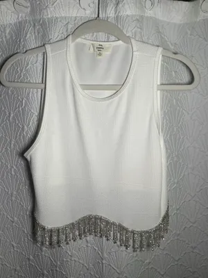 Rhinestone Fringe crop top White Size M thumbnail 1