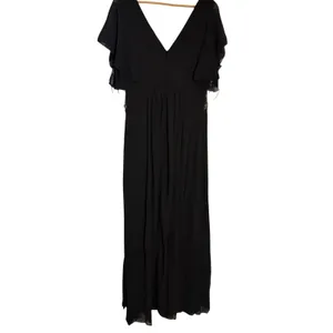 Unithorse Black Chiffon Flutter Sleeve Sequin Waist Slit Evening Formal Dress 12 thumbnail 9