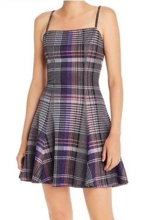 Aqua Purple Plaid Mini Dress size M thumbnail 1