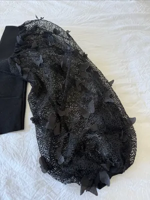 Free People Black Puff-Sleeve Cropped Square-Neck Top with Butterfly Detail thumbnail 2