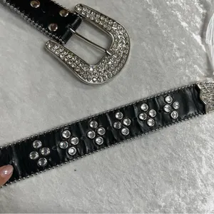 Y2K Crystal Embellished Black Belt western crosses studded motorcycle cowgirl thumbnail 5