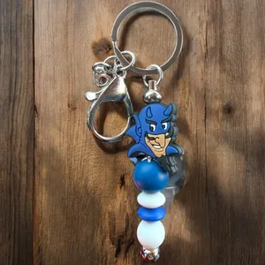 Handmade Blue Devil Keychain with Beads, Bag Charm, Zipper Pull. Team Spirit thumbnail 2