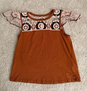Anthropologie Lace Flutter Sleeve Blouse Cedar Brown thumbnail 1