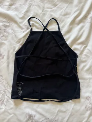 Free People Intimately | Black Ribbed Halter Crop Open Back Tank Top | XS-S thumbnail 3