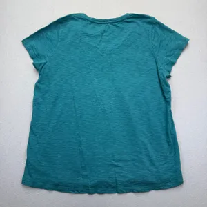Soft Surroundings Love Embroidered Organic Cotton Tee Short Sleeve Teal L‎ NWOT thumbnail 7