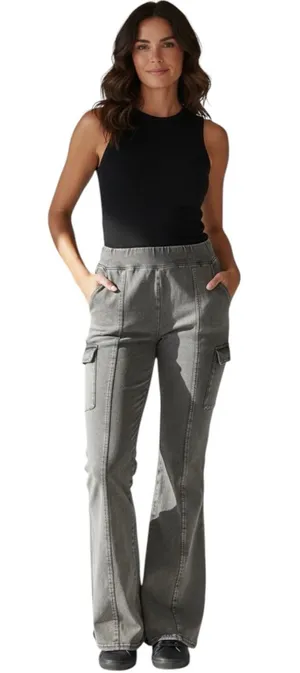 Out From Under Aria Cargo Flare Pants Washed Grey Medium Lounge Urban Outfitters thumbnail 1