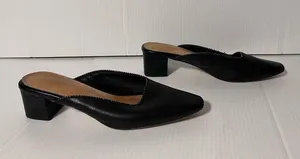 Mi.iM black leather slide mules block heel shoe fits size 9 thumbnail 1