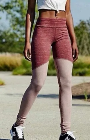 FP Movement Heathered Wine Ribbed Pink Colorblock Evolution‎ Leggings Sz Medium thumbnail 1