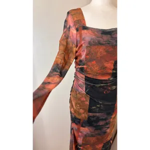SheIn Women's Mesh Bodycon Maxi Dress M Floral‎ Square Neck Fairy Grunge Whimsigoth thumbnail 5