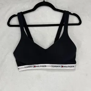 Tommy Hilfiger L Signature Logo Push-Up Bralette Black Wireless Sporty Bra Soft thumbnail 2