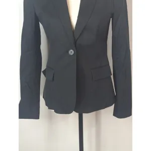 Theory Black Cotton Blend Single Breasted‎ One Button Blazer Corporate Women's 6 thumbnail 3
