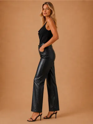 Abercrombie & Fitch Black 90s Ultra High Rise Vegan Leather Straight Leg Pants thumbnail 2