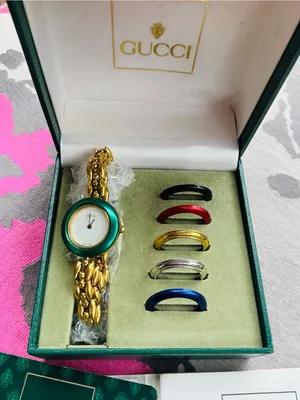 Gucci dressy gold chain Bracelet Watch with Interchangeable Colored Bezels💛💚❤️💙🖤 thumbnail 3