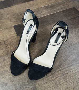 Forever 21 Black Ankle-Strap glitter fabric block heel ankle strap sandals 7.5 thumbnail 1
