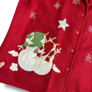Take‎ Two Red Wool Blend Holiday Jacket Snowman Embroidered Christmas Women’s L thumbnail 6