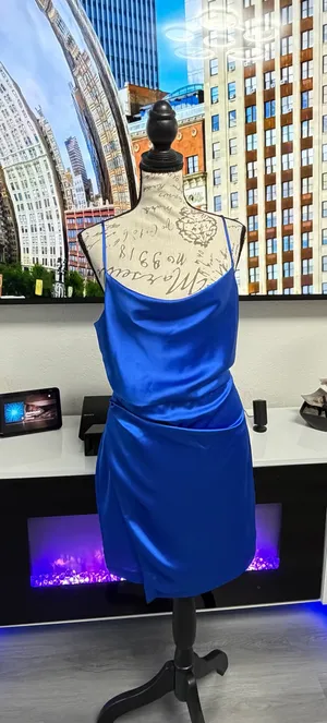 Zara Royal Blue Satin Cowl-Neck Mini Dress - Size Small 💙 thumbnail 9