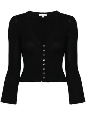 Reformation Jeans Geller Ribbed Knit Cardigan Sweater in Black thumbnail 1