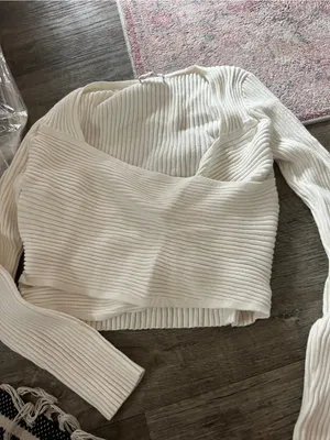 Abercrombie & Fitch Off-White Ribbed Wrap Crop Top thumbnail 5