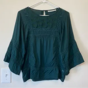 ROLLER RABBIT Embroidered 3/4 Sleeve Viscose Blouse in Emerald Green Sz XS thumbnail 1