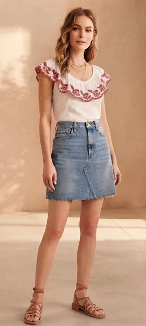 Anthropologie Moulinette Soeurs White/Red Julieta Ruffled Top Size S Boho Chic thumbnail 1