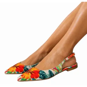 Matiko Tropical Hawaiian Floral Pointed Toe Slingback Flats 36 NIB thumbnail 1