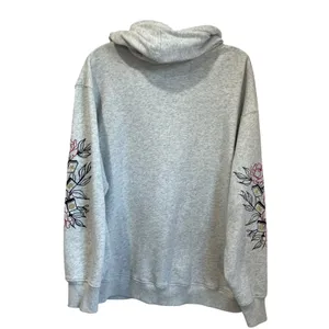 Hollister California Graphic Hoodie Floral Sleeve‎ Embroidery Gray Pullover M thumbnail 2