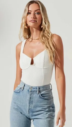 ASTR The Label White Ribbed Bustier Bodysuit Size XL thumbnail 1