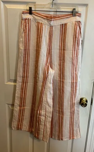 Christian Siriano Cream and Rust-Striped Wide-Leg Pants thumbnail 1