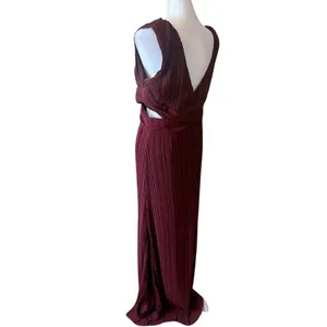 Lulu's Compelling Poise Burgundy Plisse Cutout Sleeveless Gown‎ Size Large NWOT thumbnail 5