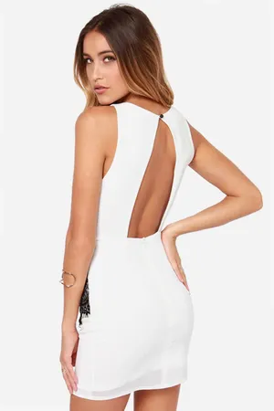Lulus White & Black Lace Detailed Bodycon Dress thumbnail 2