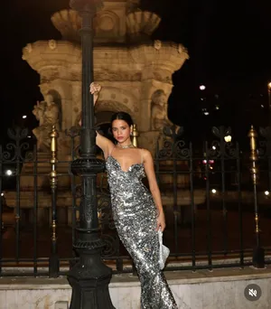Zara maxi dress Silver Sequin Evening holiday prom formal bodycon gown thumbnail 5