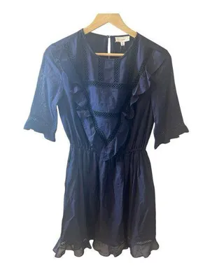 A Loves A Women’s Navy Blue Ruffled Cotton Mini Dress Size XS thumbnail 1